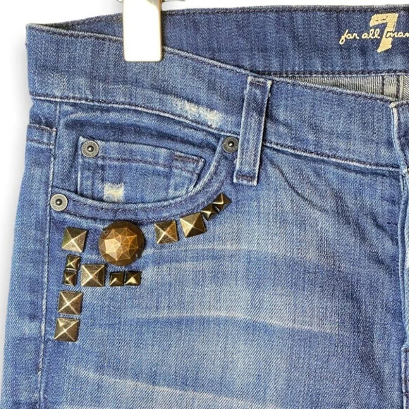 7 For All Mankind Josefina Skinny  Boyfriend Studded Distressed Blue Jeans 25 - Picture 8 of 14